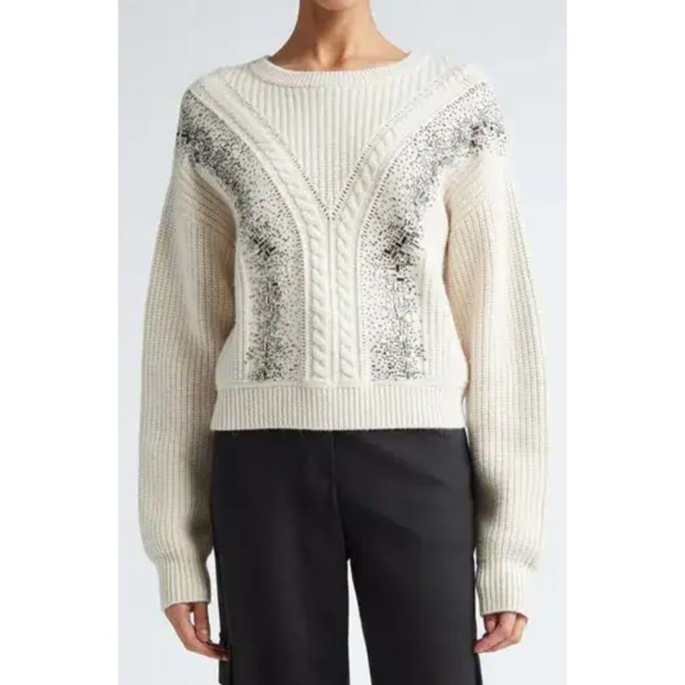New Max Mara lessy embellished cable-stitch‎ sweater, Albino Size Medium